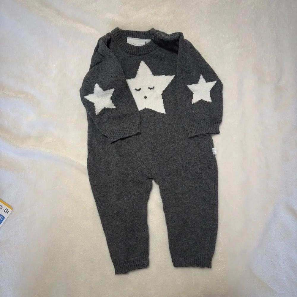 Elegant baby sweater outfit with star 0-6 months baby boy grey